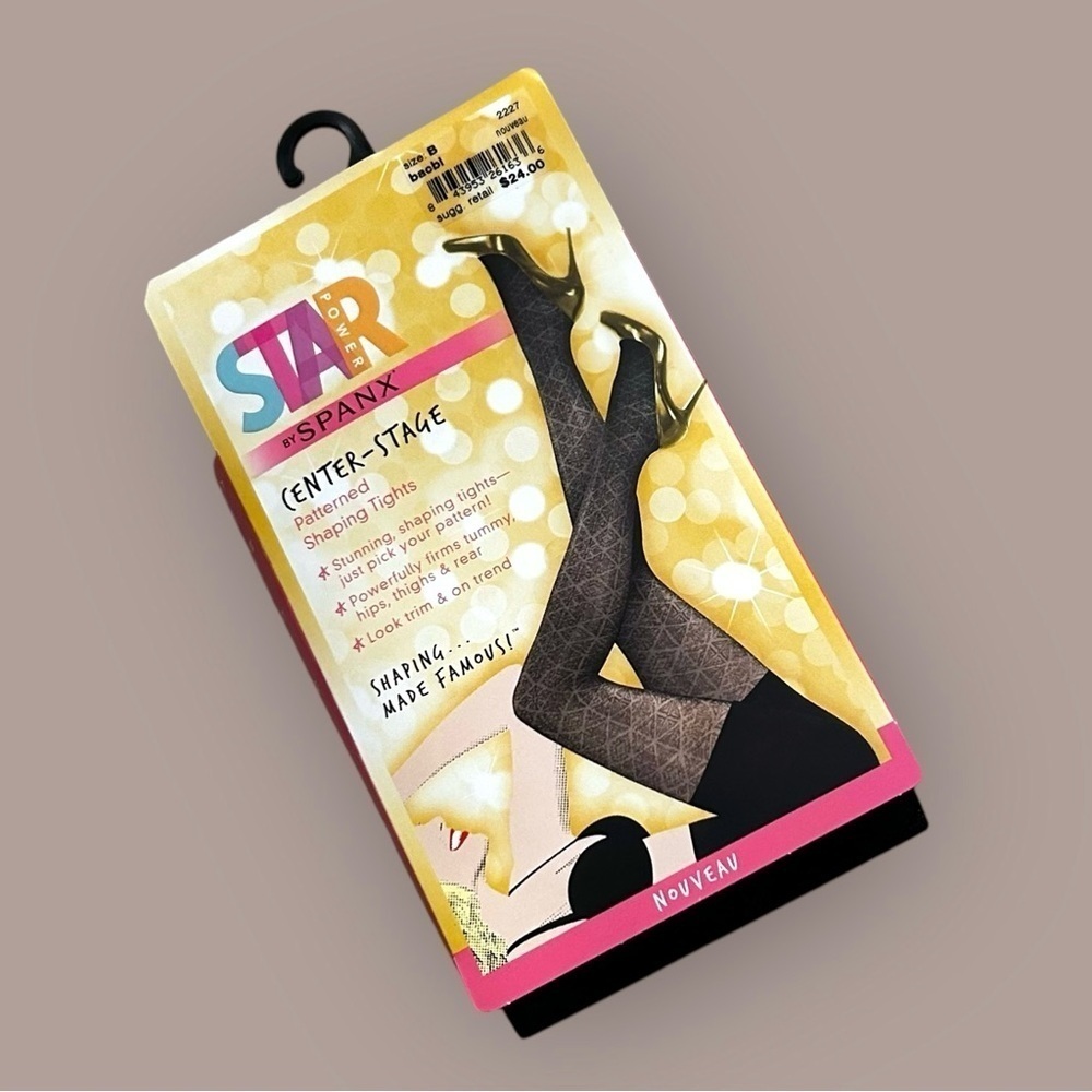 Spanx Star Power Black Center Stage Patterned Shaping Tights Size B New in Box